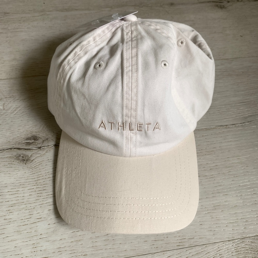 Athleta Everyday Cap Cream Beige Two Tone Cotton Baseball Hat UV Protection NWT